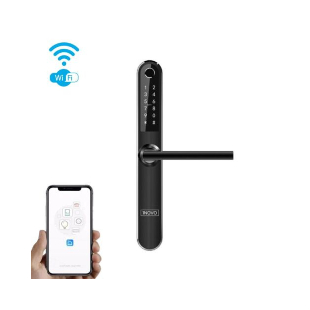 Viedais durvju rokturis iNOVO (ūdensnecaurlaidīgs IP55) Bluetooth un Wi-Fi ar tālvadības pulti (melns)