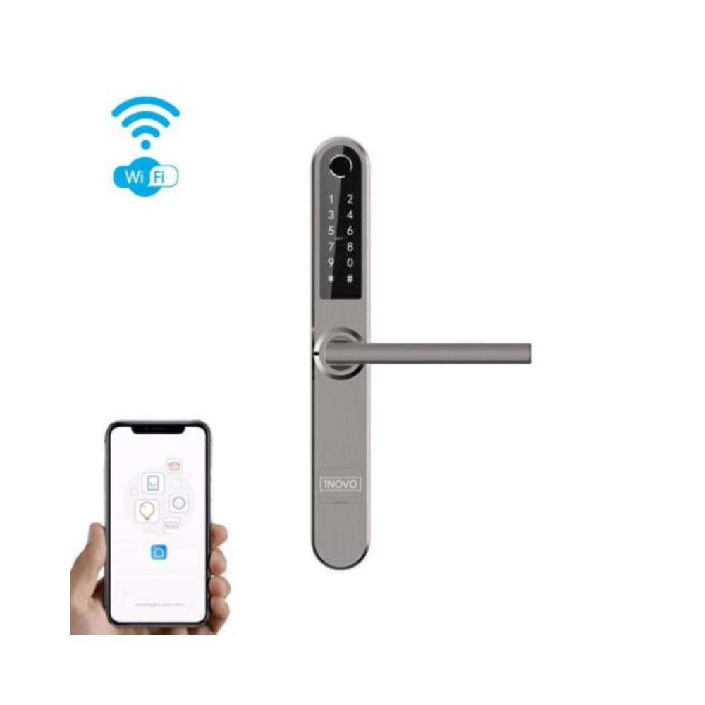 Viedais durvju rokturis iNOVO (ūdensnecaurlaidīgs IP65) Bluetooth un Wi-Fi ar tālvadības pulti (pelēks)