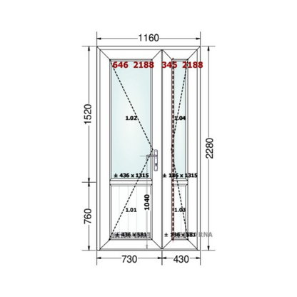 PVC Durvis 1160x2280 Jaunas, kļūdains pasūtījums.