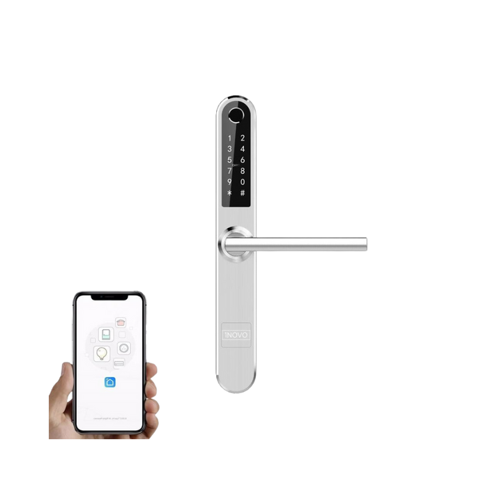 Viedais durvju rokturis iNOVO (ūdensnecaurlaidīgs IP55) Bluetooth (sudrabs)