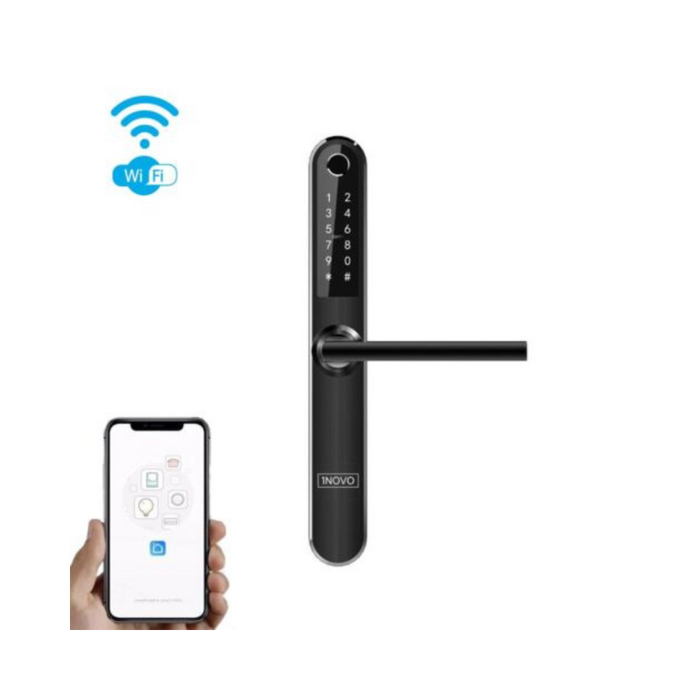 Viedais durvju rokturis iNOVO (ūdensnecaurlaidīgs IP55) Bluetooth un Wi-Fi ar tālvadības pulti (melns)