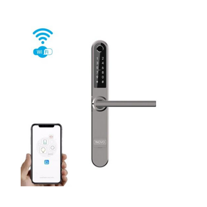 Viedais durvju rokturis iNOVO (ūdensnecaurlaidīgs IP65) Bluetooth un Wi-Fi ar tālvadības pulti (pelēks)